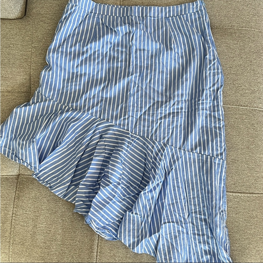 Gianni Bini Blue and White Asymmetrical Ruffle Midi Skirt L